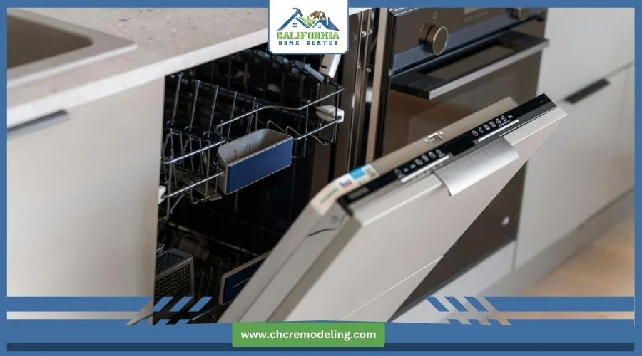 Counter-depth refrigerator and slim dishwasher in small kitchen