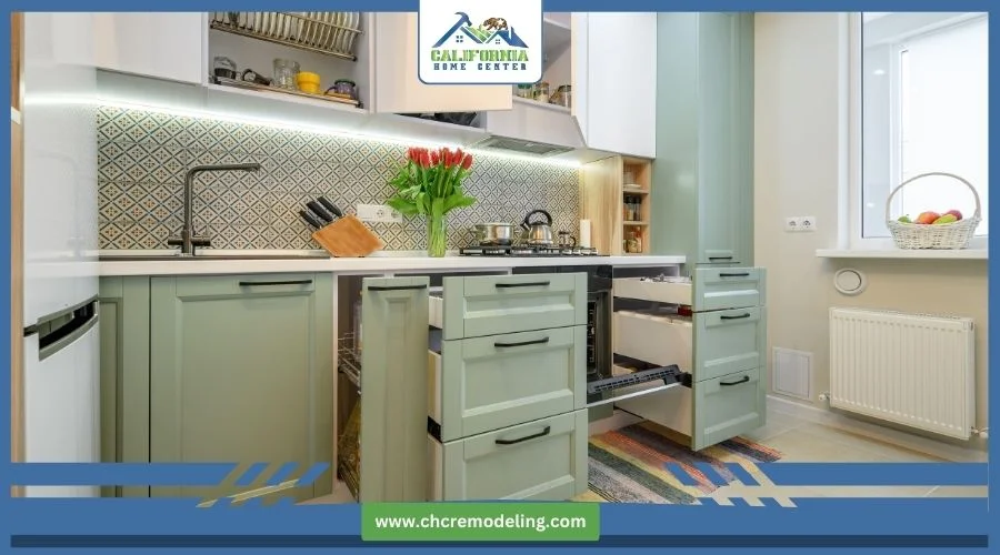 Modern cabinets with pull-out pantry and drawer organizers