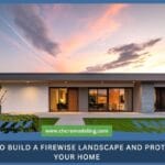 A beautiful modern home featuring firewise landscaping with gravel, spaced-out native plants, and non-combustible materials.