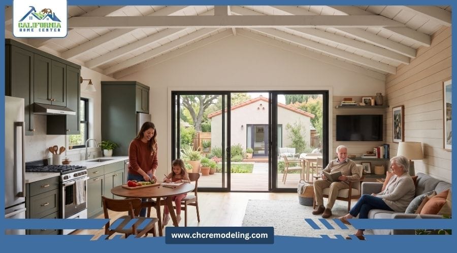 A renovated garage space successfully converted into an accessory dwelling unit for multi-generational living