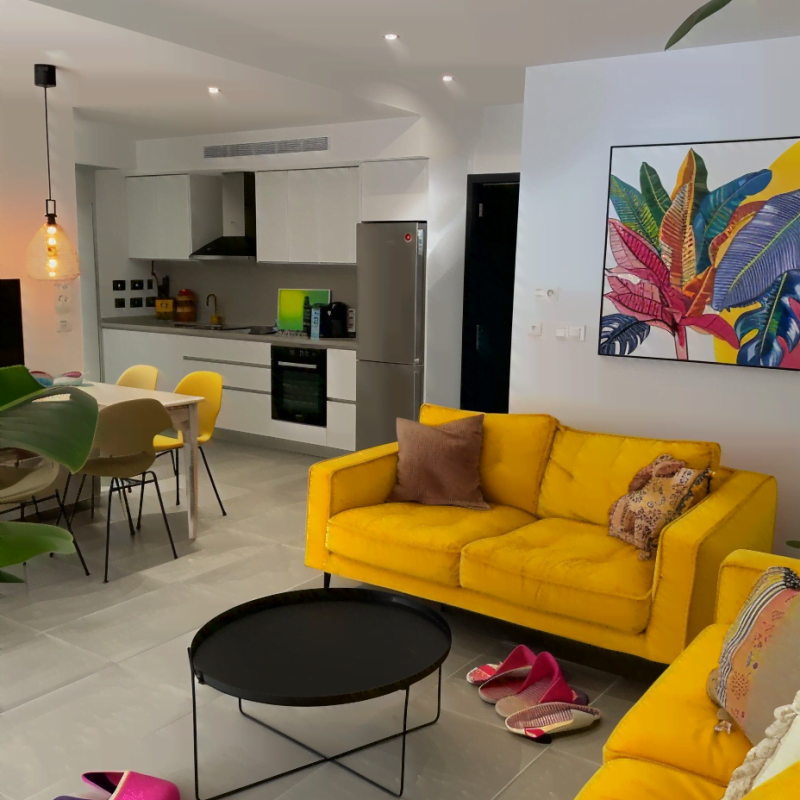 Modern Living Room with Vibrant Accents